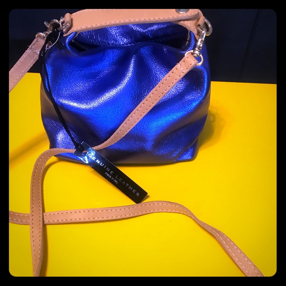 LAURA DI MAGGIO Milano metallic blue handbag NWT